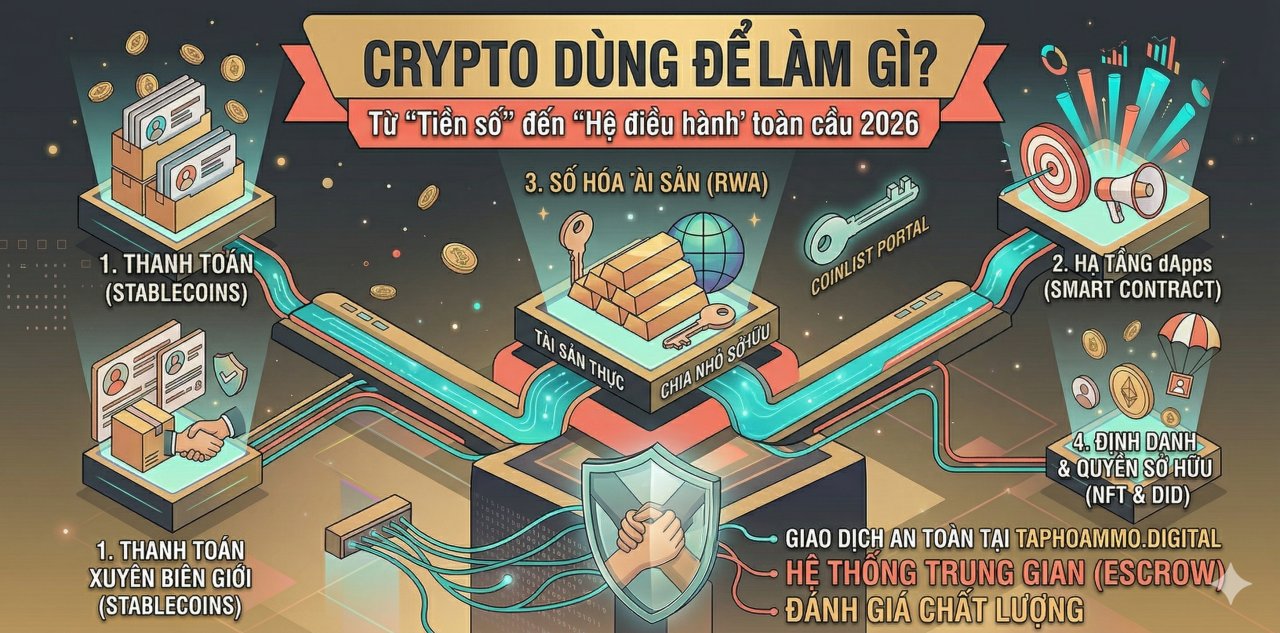 Crypto dùng để làm gì? Từ "Tiền số" đến "Hệ điều hành" toàn cầu 2026