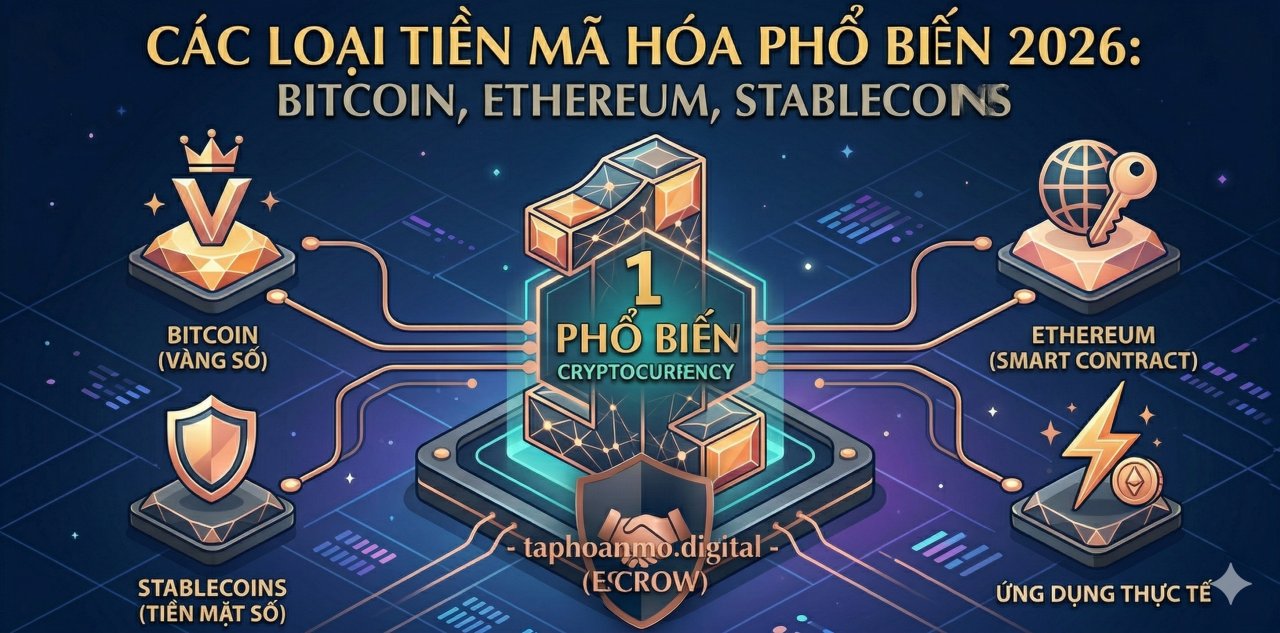 Các loại tiền mã hóa phổ biến 2026: Phân loại theo mục đích sử dụng